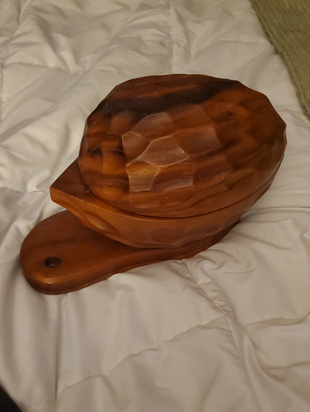 Hand-Carved Wooden Walnut  Bowl with Lid - 1950-1960
